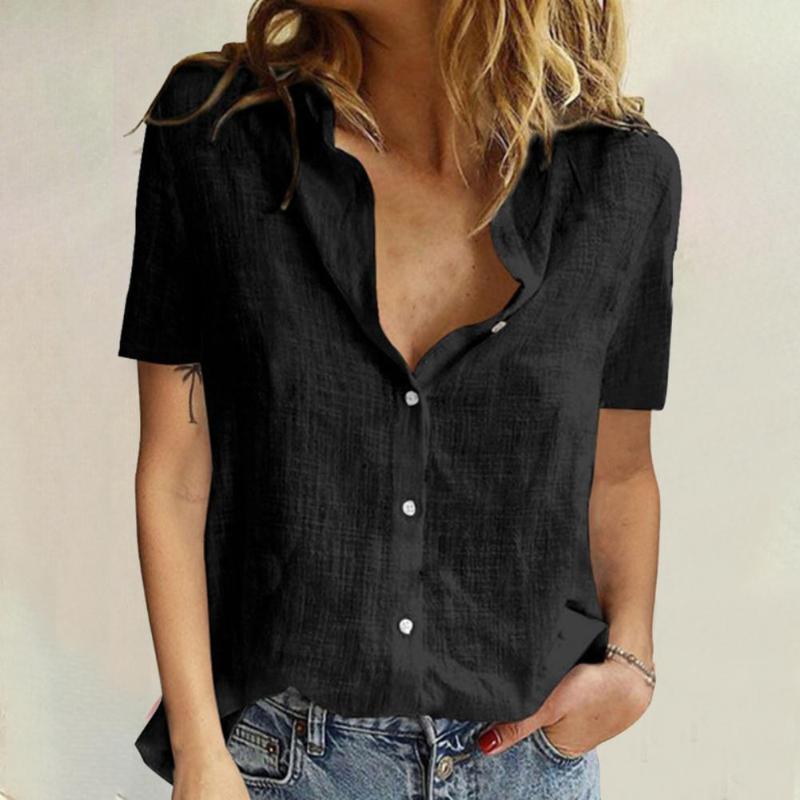 

Women's Blouses & Shirts Women Shirt Solid Color Turn Down Collar Short Sleeve Single-breasted Blouse T-shirt For Office 2022 Black Xxxl, Blue