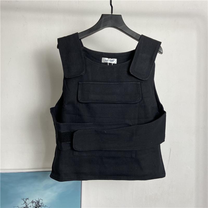 

Men' Vests 2022 Summer Fashion Original Combat Waistcoat Shoulder Dark Wind Denim Design Vest Wear Stra22, Black