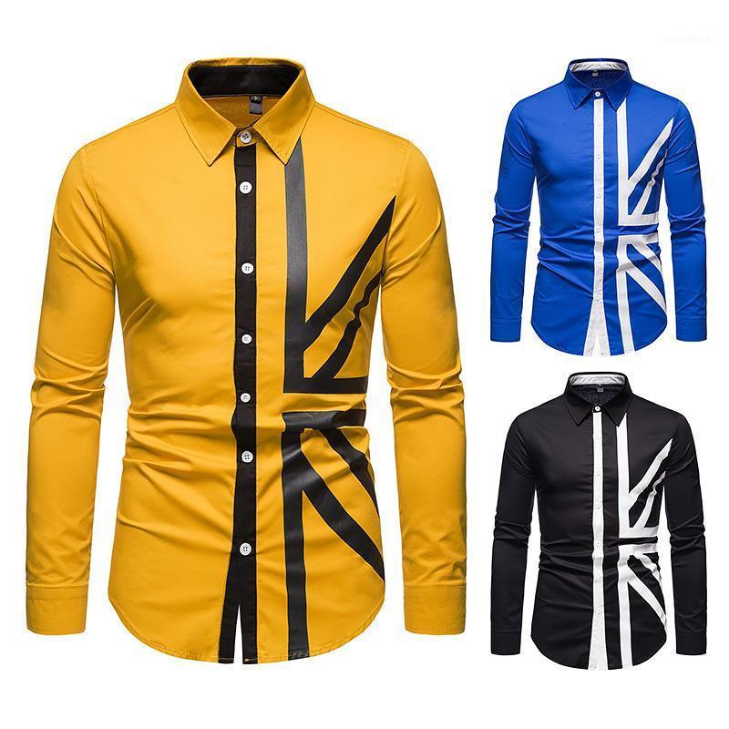 

Fashion European Code Men Long Sleeve Vacation Casual Stand Collar Shirt Apparel Comfort Top Stitching Male Printed Blouse Men' Shirts, Black