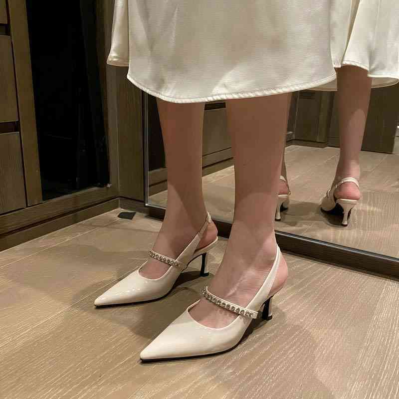 

Dress Shoes Designer Luxury Miu pointed sandals summer nude thin heel patent leather French fairy style high heels single shoes, Box