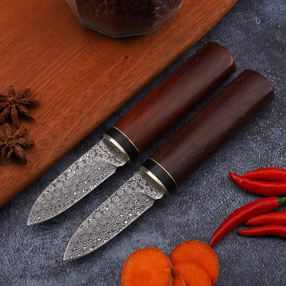 Damascus VG10 steel plate flower branch handle hunting outdoor fishing survival kitchen household fruit knife EDC tool knife-image-759859521