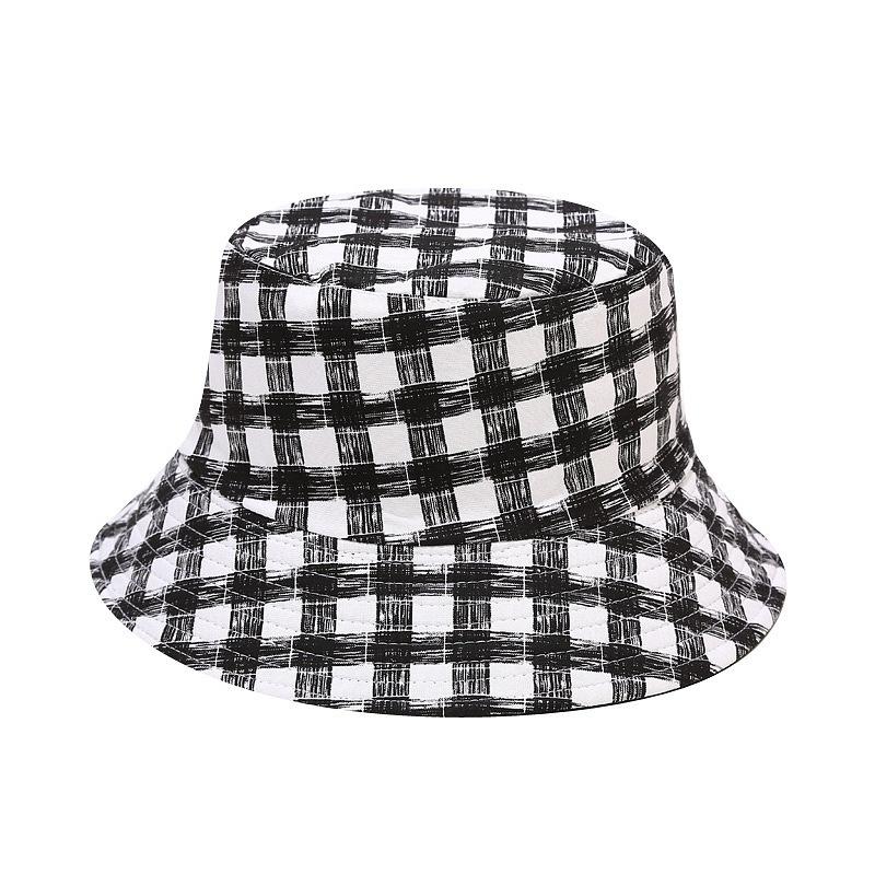

Berets Plaid Cotton Bucket Hat Fisherman Outdoor Travel Sun Cap Hats For Men And Women 155, Black