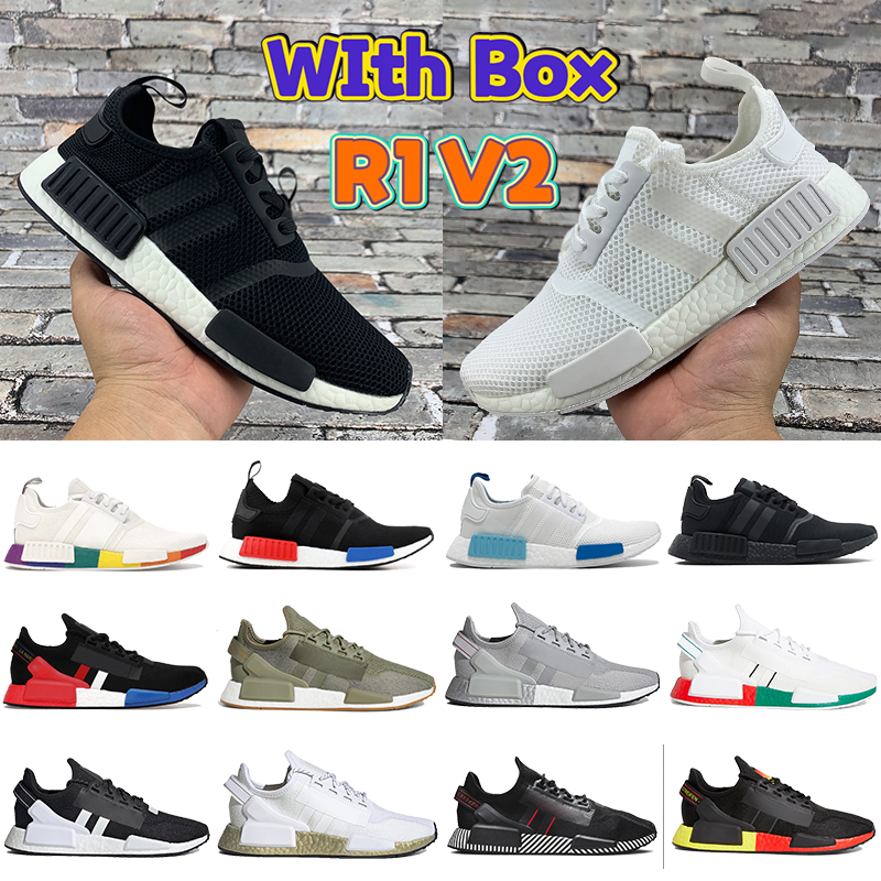 

2022 With Box R1 v2 mens Designer Running Shoes core pride triple black white monochrome olive grey metallic gold silver solar red men women sports Sneakers trainers, 37 double box