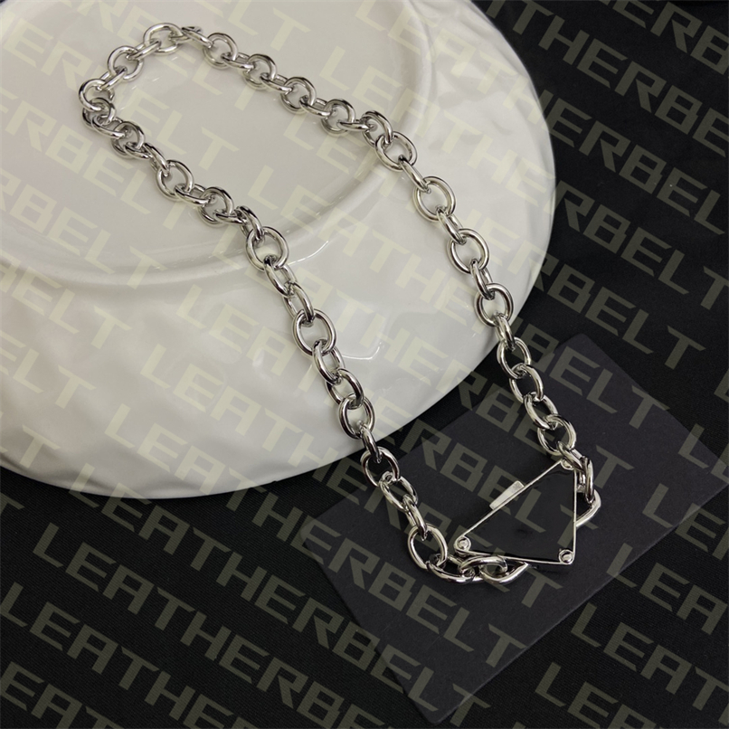 

Smooth Thick Chain Necklace Street Trendy Pendant Triangle Badge Necklace Silver Plated Hip Hop Necklaces