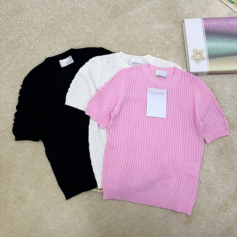 

413 2022 Milan Runway Spring Brand SAme Style Sweater Short Sleeve High Quality Crew Neck Fashion Clothes High Quality Womens xue, White