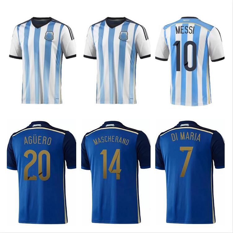 

2014 2015 World Cup Retro Argentina Away 10 MESSIs Soccer Jerseys 14 15 7 DI MARIA 9 HIGUAIN 20 AGUERO 14 MASCHERANO LAVEZZI football Shirt long sleeve