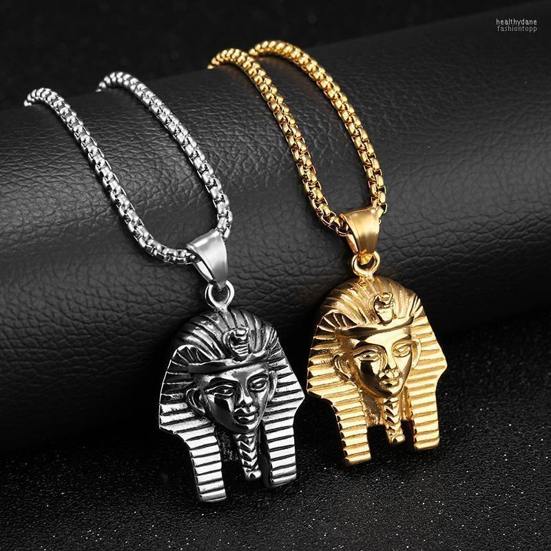 

Pendant Necklaces Hip Hop Rock Gold Silver Color Stainless Steel Egyptian Pharaoh Tutankhamun Necklace For Men Jewerly With 24" Chain H