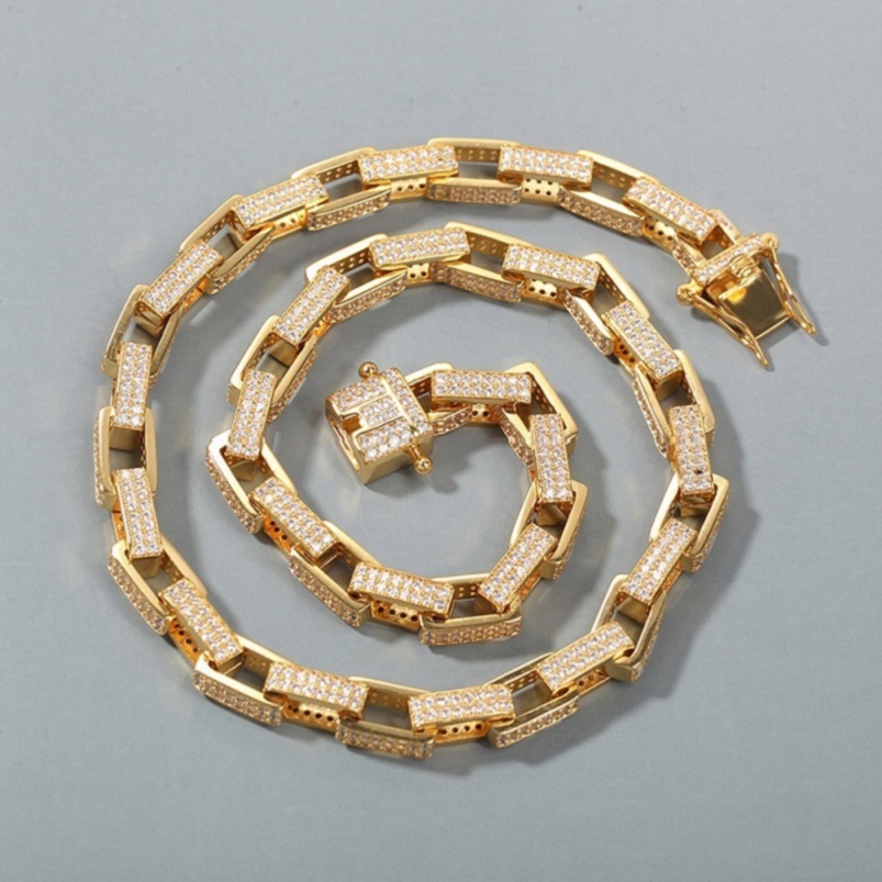 

Mens Iced Out Chains Fashion Hip Hop Necklace Gold Silver Square Box Chain Jewelry 4mm 8mm