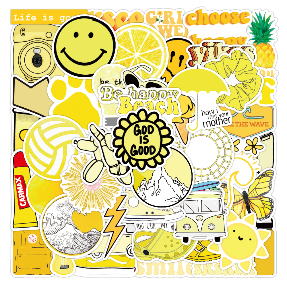 50pcs lot vsco pack d'autocollants de dessin animé jaune pour enfants jouets à bagages bricolage pour ordinateur portable décalcomanies Note livr