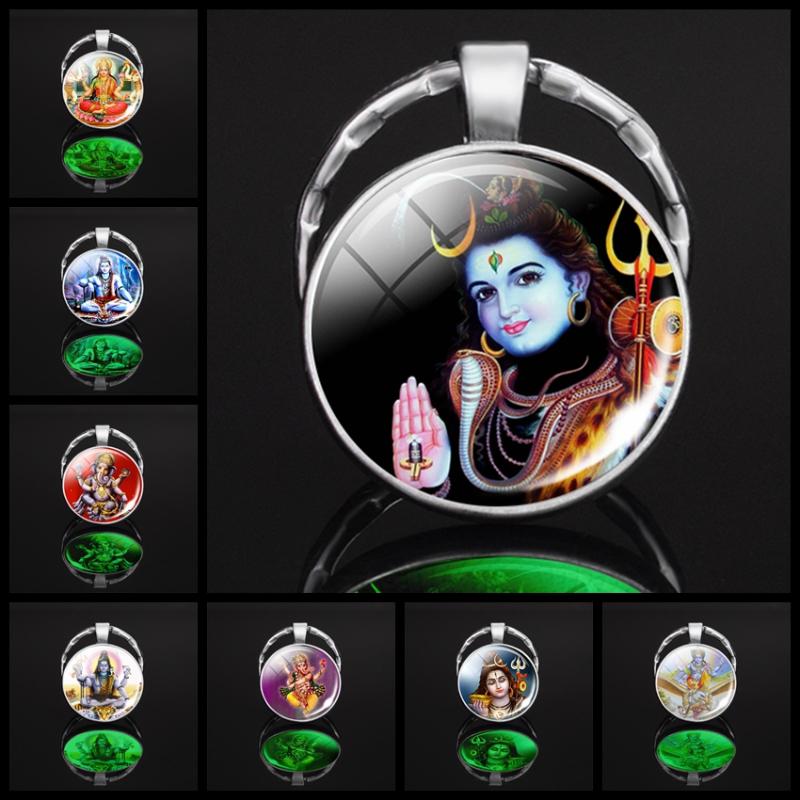 

Keychains Ancient Egypt Religious Statement Key Chain Shiva Brahman Elephant God Po Chains Rings Luminous Glass Cabochon Jewelry