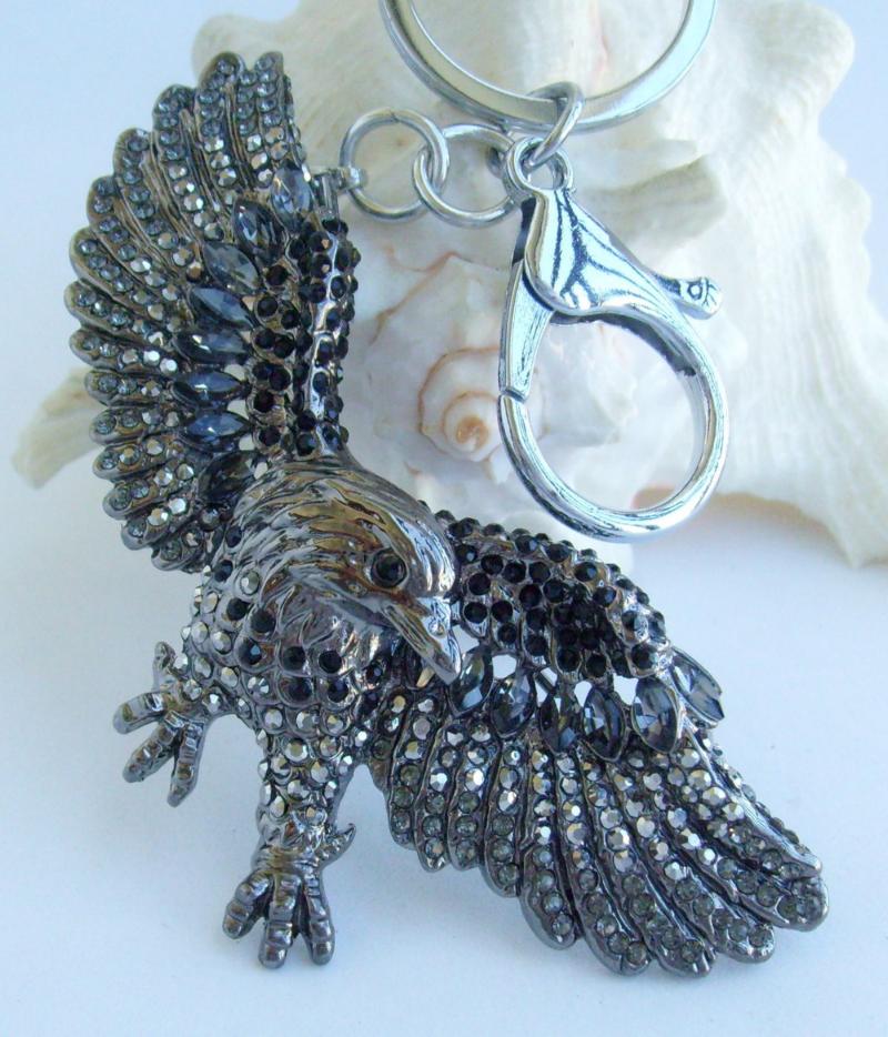 

Keychains Unique Bird Animal Eagle Keychain Pendant Black Rhinestone Crystal K04717C1Keychains