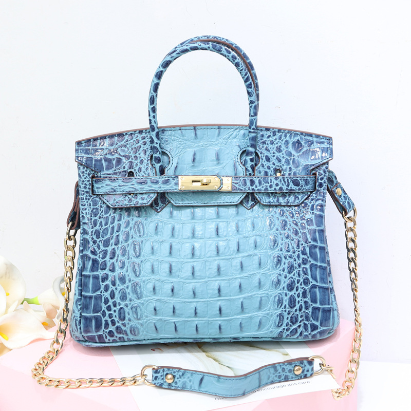 

New Style Elegant Genuine Leather Birkin Bag Crocodile Back Bone Pattern Handbag Fashion Shoulder Crossbody Bag Womens Big Bag, Coffee