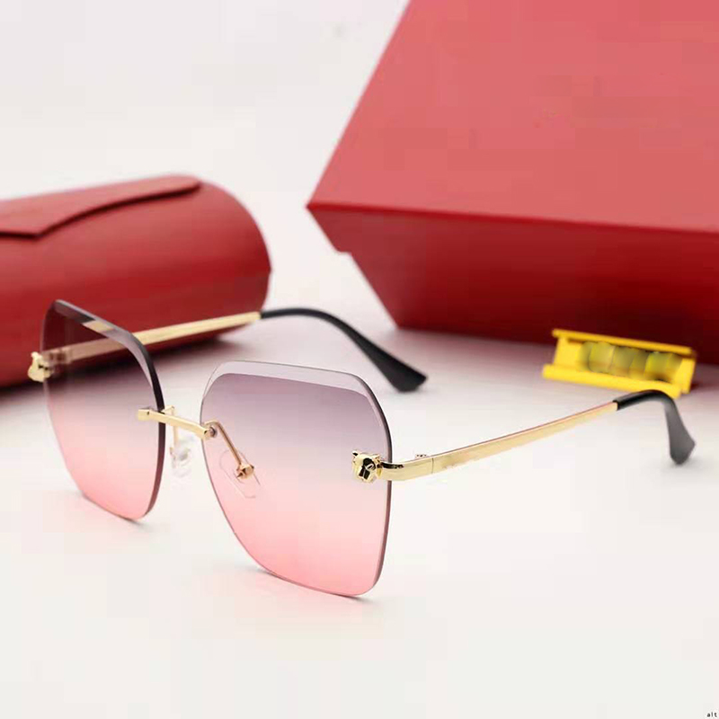 

Fashion carti Designer Cool sunglasses luxury Latest pink Woman Large square frame catwalk glasses Leopard Head Rimless trend Gold Luxury Sunglass sport man