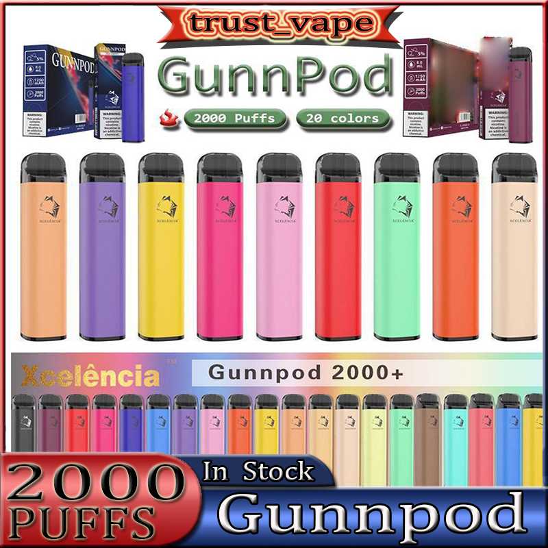 

original Gunnpod Disposable Electronic Cigarette 1250mAh Battery 2000 Puffs With Vp Logo Vaporizer 8.0ml With 20 Colors Available Vape Pen kit