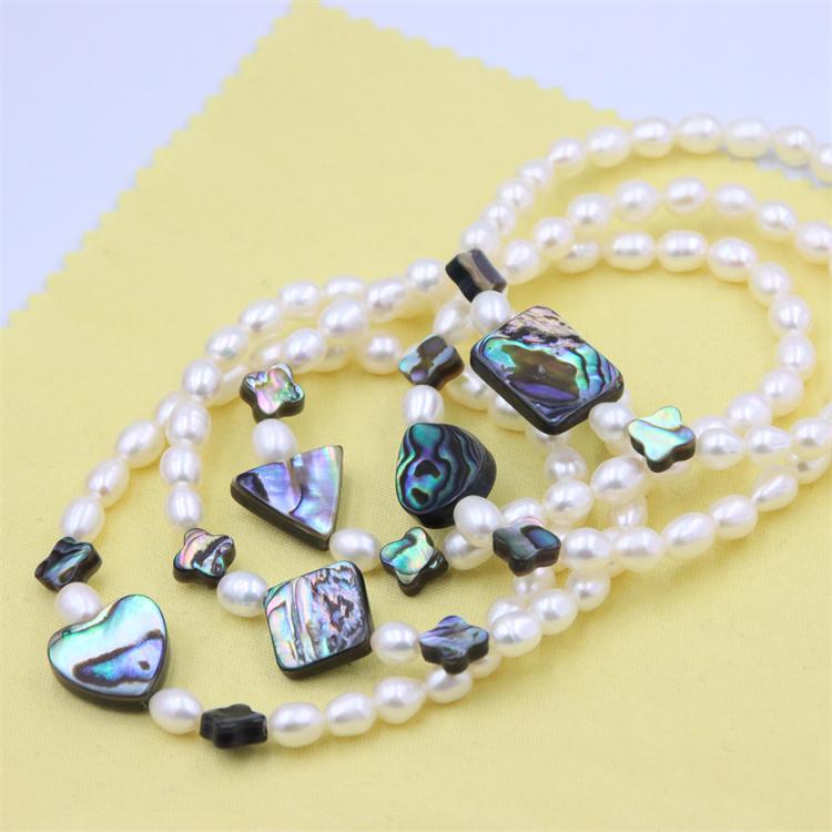 

Link Chain Natural Flower Heart Rectangle Square Leaf Abalone Shell Waterfresh Pearl Brecelet Elastic Rope Jewelry For Women Gift PartyLink