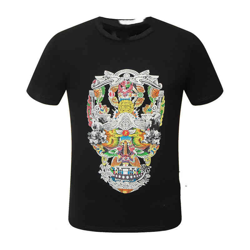 

T-shirt men 2022new European and American fashion brand pp Color drill skull for T-shirt men's summer pure cotton short sve round neck, White