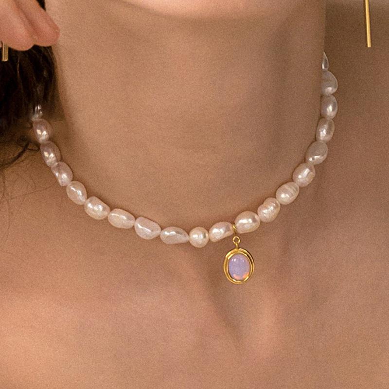 

Chains Japan Baroco Style Vintage Freshwater Pearl Choker Necklace For Women Girls Elegant Opal Collares Jewelry Kolye GiftsChains