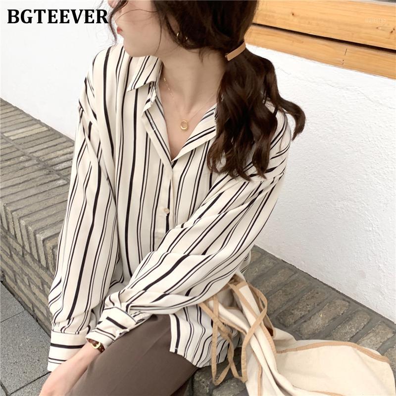 

Women's Blouses & Shirts BGTEEVER Full Sleeve Striped Tops Women Spring Summer Office Lady Elegant And 2022 Loose Female, Black