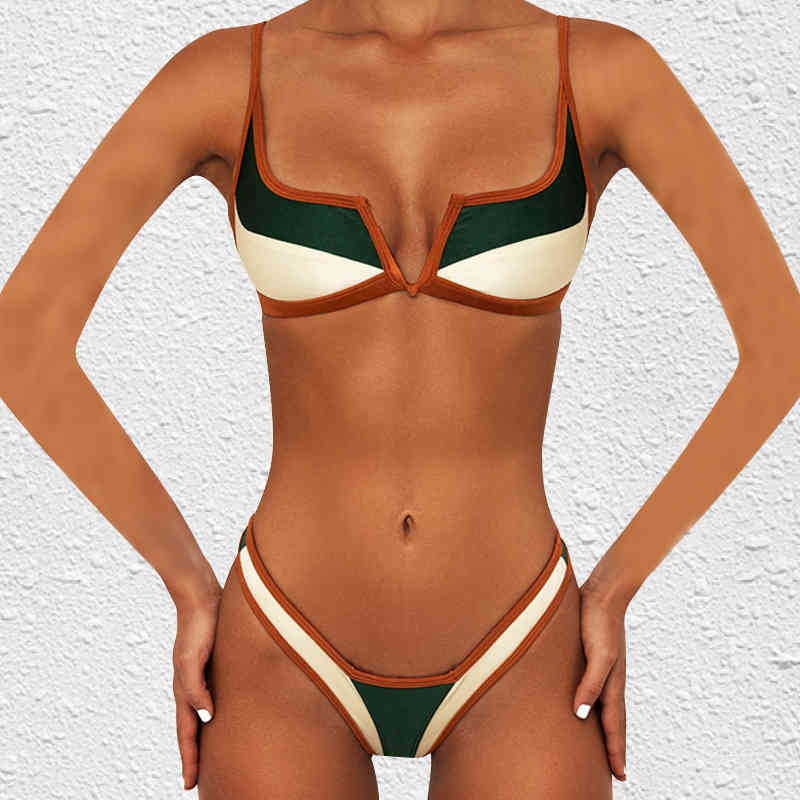 

matching hot selling color 2021 V-neck narrow swimsuit crotch Bikini Swimsuit women, Picture color