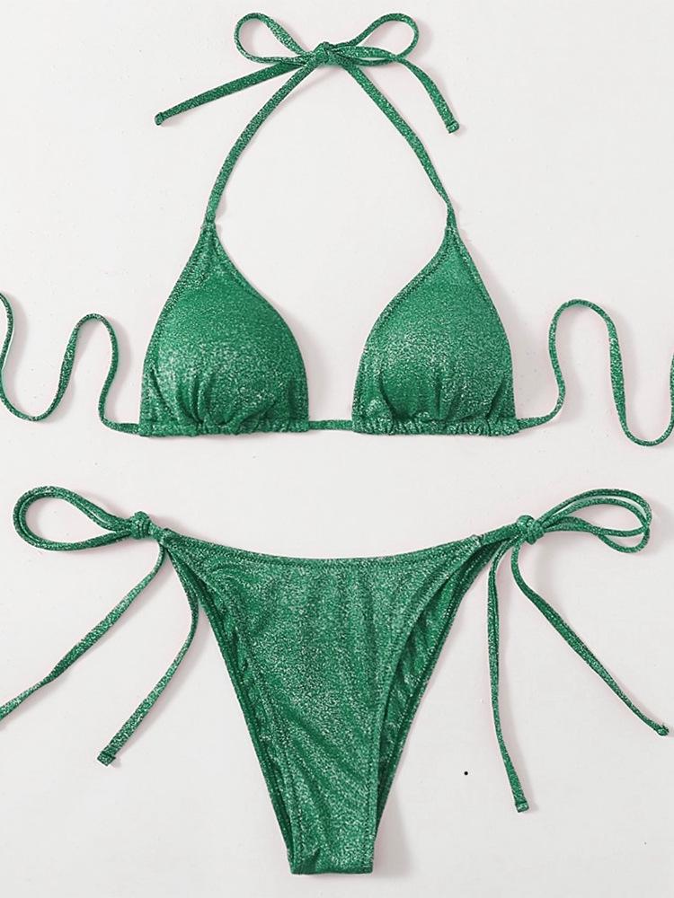 

Women' Swimwear Melphieer 2 PCS 2022 Bling Shiny Design Bikini Bather Bikinis Woman Swimsuit Green Bathing Suit Beachwear Outfit, E1723 blue