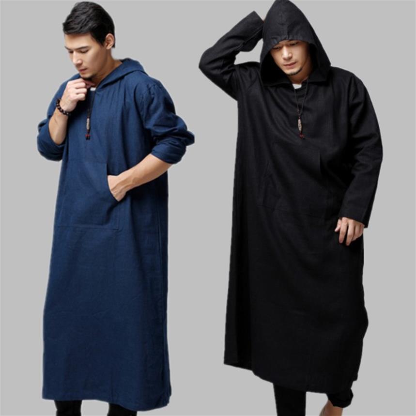 

Men Hoodies Muslim Sweatshirts Gown Hiphop Robe Arab Dress Long Sleeve Cotton Full Length Arab Suits Dress296l, Black