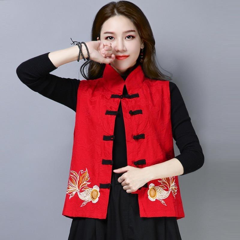 

Ethnic Clothing Cotton Linen Harajuku Gilet Embroidery Women Sleeveless Tops Traditional Vintage Waistcoat Chinese Style Vest Tang SuitEthni