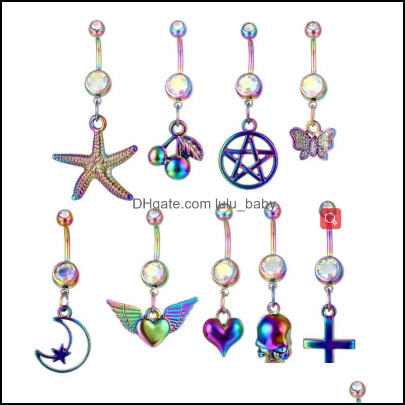 

Body Arts Tattoos Art Health Beauty Colorf Dangle Belly Button Ring Stainless Steel Navel Barbell With Charm For Women And Dhhif