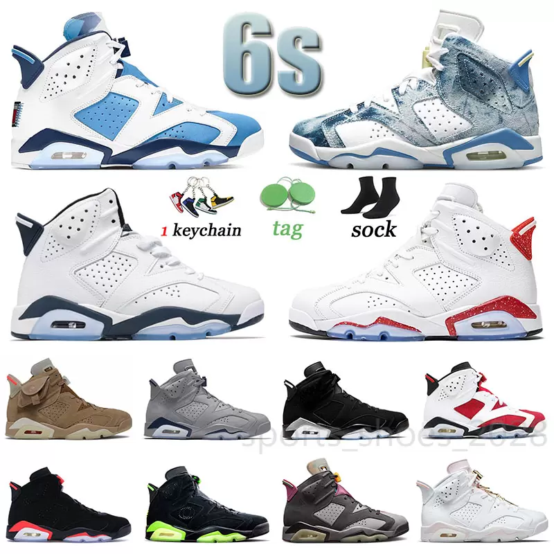 

With Box 6s Hare Black Infrared Travis Scotts DMP UNC Basket ball Shoes Men Women 6 Washed Denim Gatorade Oreo Maroon Sneakers, 18