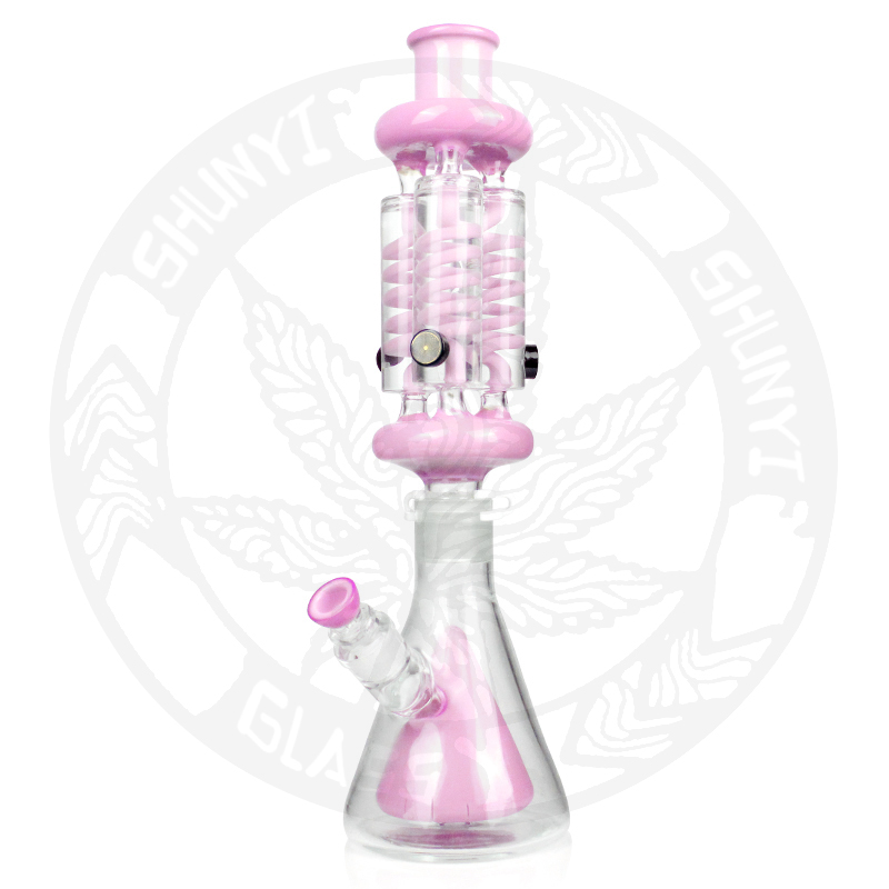 

19 inches 3 freezble coil chamber Hookah High quality Glass Pipes 14.4 mm Jonit size Smoke water pipe tobacco cool bongs Dab rig recyler Mixed color bong