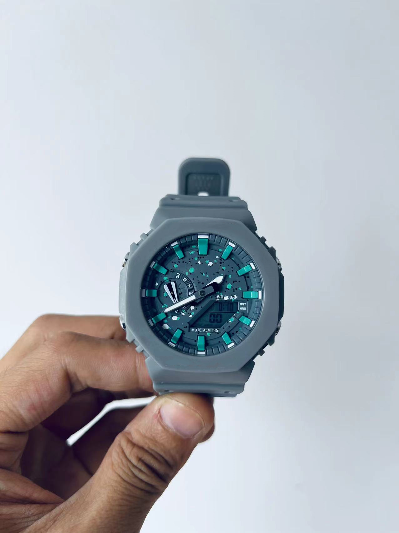 

Sports Quartz Digital Men's Watch GA 2100 World Time Full Function Automatic Hand Lift Light LED Waterproof All Hands Can Operate Gray Green Starry Edition