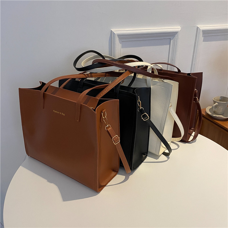 

Vintage 3 Pcs/Handbags Tote Bags For Women Large Capacity A4 Work Female Shoulder PU Leather Shopper Ladies Set Big 2021, Brown messenger bag