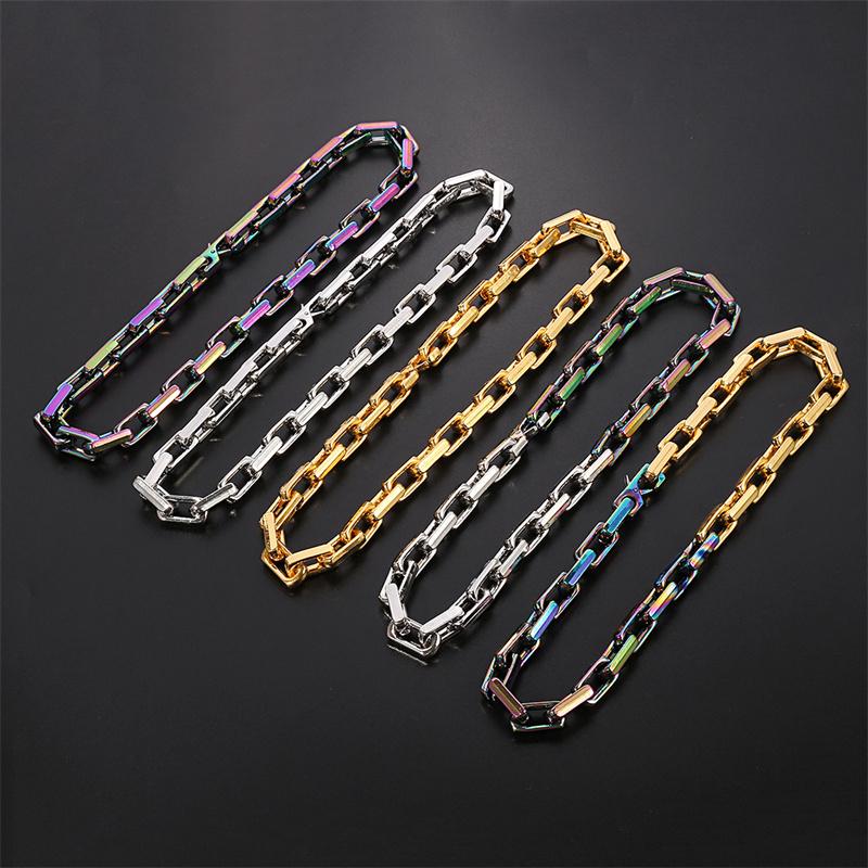 

Chains Wholesale Square Chain Necklacw Colordul Men's Cuban Necklace Punk Style Quenching Thick Jewelry Men Women GiftChains