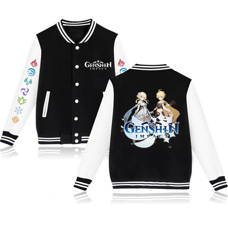 

Men's Jackets Jacket Baseball Uniform Genshin Impact Printed Men's Coat Autumn And Winter Fleece Black Sportswear Pilot StreetwearMen's