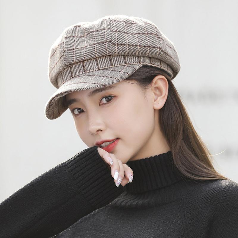 

Berets Autumn Winter Sboy Hats For Women Solid Plain Grid Octagonal Cap Men Ladies Casual Wool Hat Beret Painter CapBerets, Black