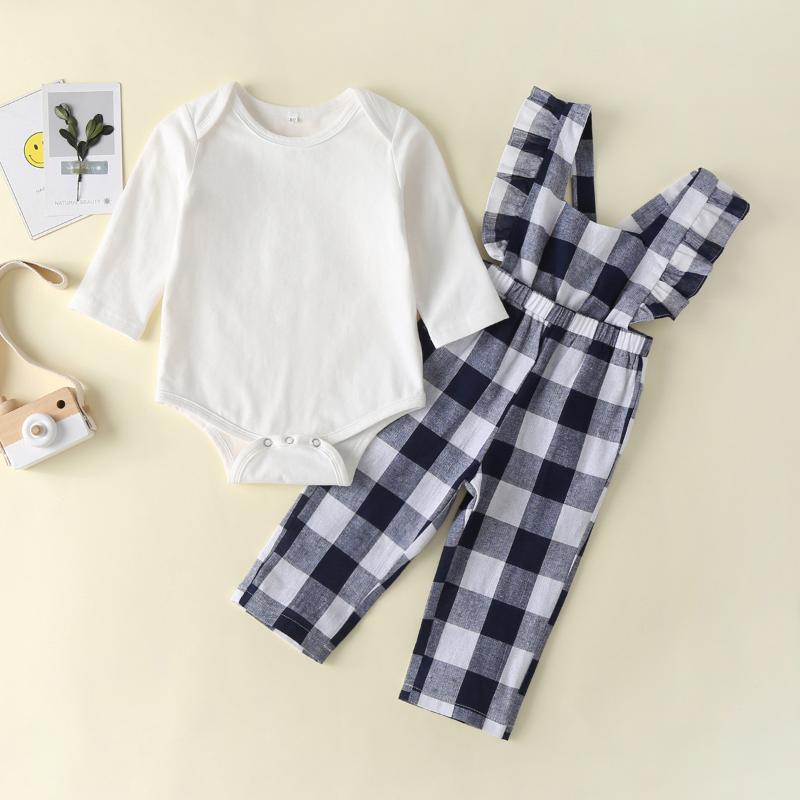 

Clothing Sets In 2022 The Girls' Jumpsuit And Plaid Bib Suit Fashionable Comfortable Two-pieces Sets., White