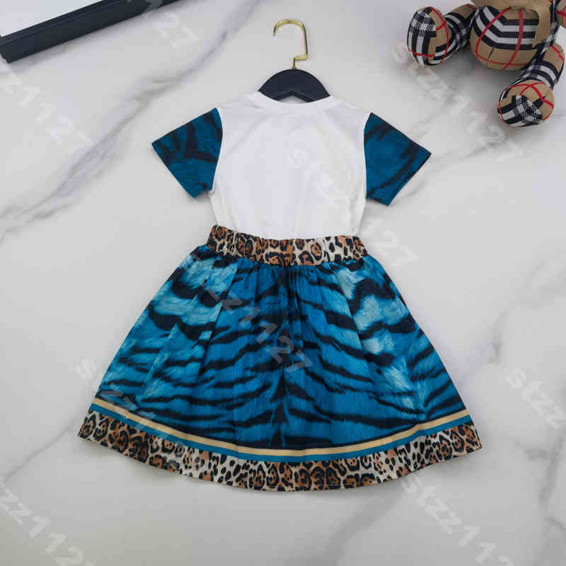 designer baby clothes short sleeve t shirt skirt set summer girl print leopard print dress shirt letter logo D..G brand kids high waist skirts sh