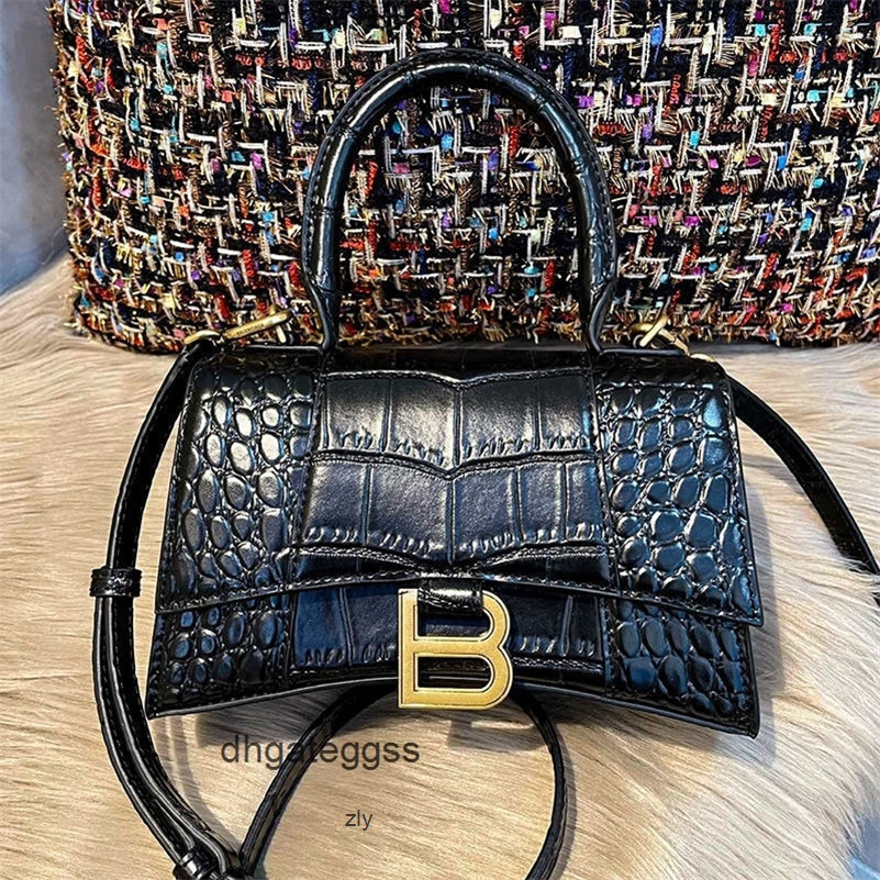 

balencaga handbags totes shoulder Bags B genuine leather crocodile pattern hourglass light brand women's single cross carry white hourglass b letter