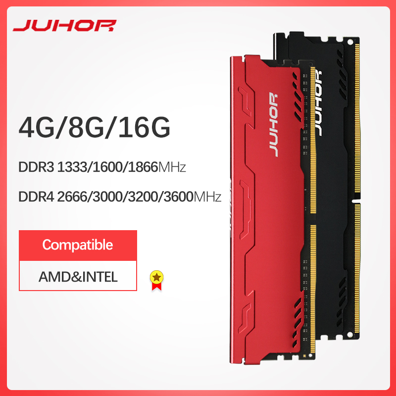 Juhor Memory Ram DDR3 8G 4G 1866MHz 1600MHz DDR4 8G 16G 2666 3000 32000MHz Mémoire de bureau UDIMM 1333 DIMM Stand pour AMD / Intel