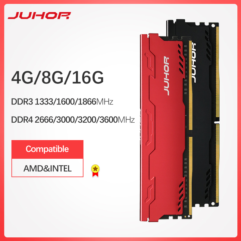 

JUHOR Memory Ram DDR3 8G 4G 1866MHz 1600MHz DDR4 8G 16G 2666 3000 32000MHz Desktop Memory Udimm 1333 dimm stand For AMD/intel