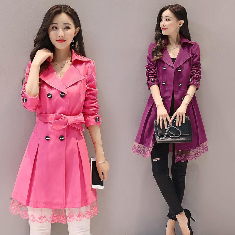 

Women's Trench Coats Coat For Women Korean Clothes Double Breasted Button Windbreaker Lace Duster 2022 Spring Autumn 10 ColorsWomen's, Pink1