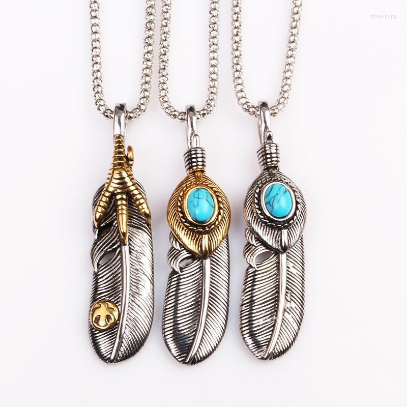 

Pendant Necklaces Moive Viking Eagle Feather Angel Wing Pendants Long Delicate Necklace Blue Resin Stone Talons Feathers For Mothers DayPend