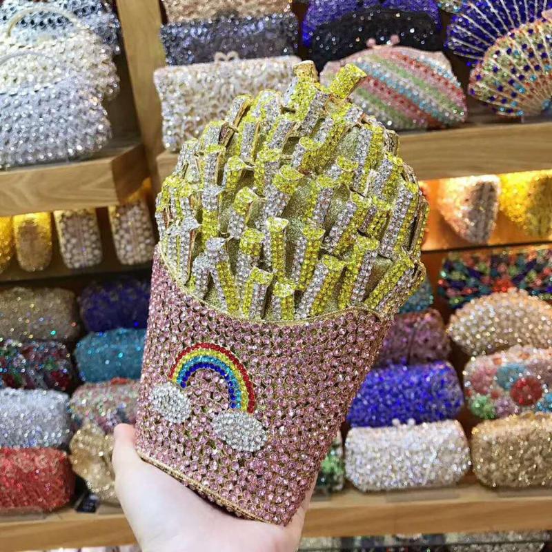 

Evening Bags French Fries Shape Luxury Beaded Bag Pearl Clutch Wedding Bridal Party Female Pochette Purse Banquet Soiree, Color same picture