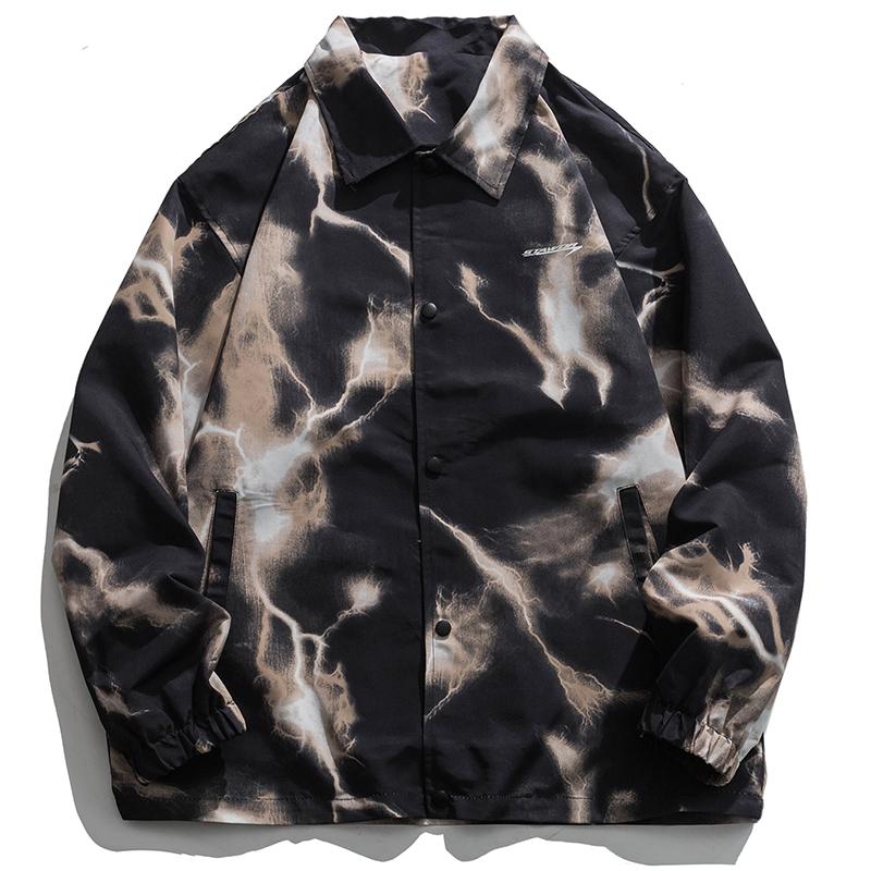 

Men's Jackets Spring Bomber Jacket Men Printed Pattern Baggy Coat Fashion Causal Street Button Outerwear Tops Clothing Male Plus Size 5XL, Black