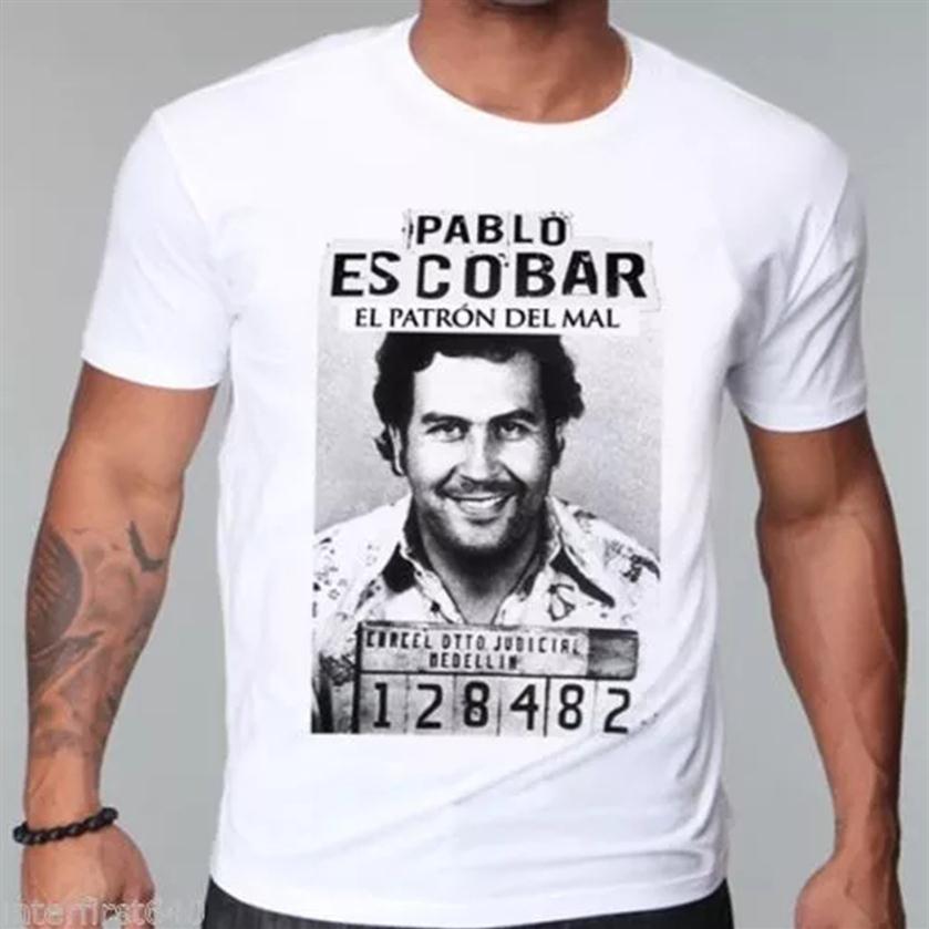 

NARCOS gangster Pablo escobar Shout Sleeve t shirt weed mafia scareface Luciano Capon Men T-shirts Top Tees2668, White01