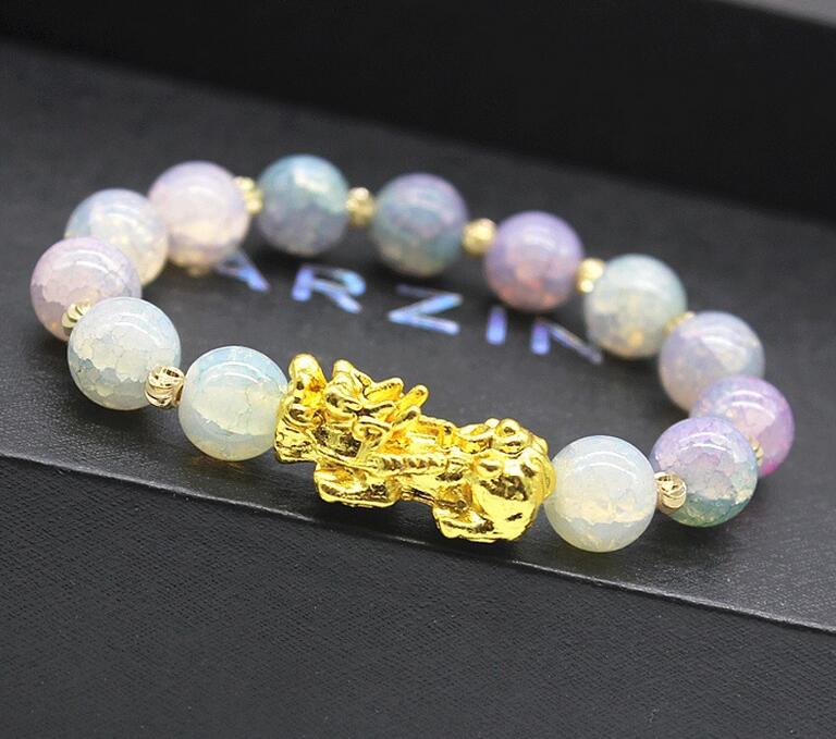 

Natural Stone Feng Shui Beaded Strands Bracelets Pixiu Wealth Luck Chinese Pi Yao Dragon Charm Elastic Amulet Bracelet for Men Women