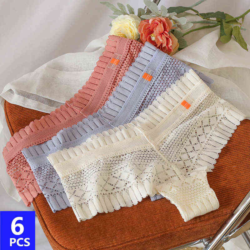 

6pcs Women's underwear Feather lace thong seamless new women sexy low waist T underwear women summer breathable buttock panties T220810, Mix color