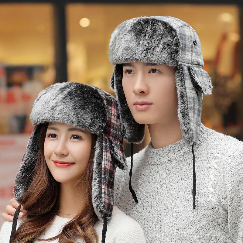 

Berets Adult Winter Hat With Grid Women Men Earflap Cap Unisex Checkered Trapper Outdoor Warm Bomber Russian, Red