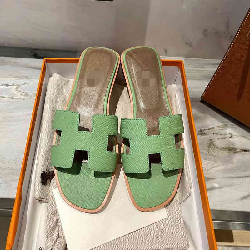 

Herme Sansals Designer Luxury Summer h Flip Flop Pure Handmade Palm Pattern Honey Wax Line Leather Flat Shoes Beach Leisure Women, Macarone palmprint