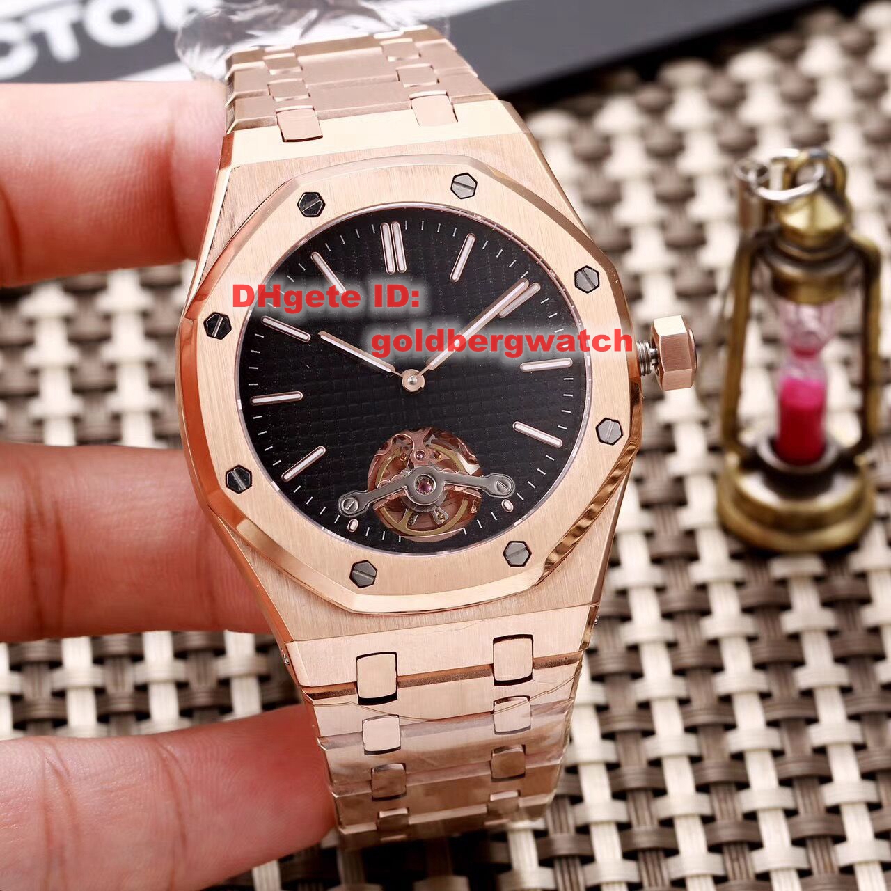 

Luxury Tag Gold Fashion Skeleton Mens Watch Automatic Movement Tourbillon Watch Folding Buckle Strap Christmas Gift, 3#