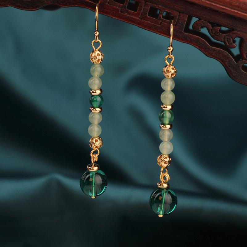 

Dangle & Chandelier Original Vintage Delicate And Elegant Long Green Color Tassels Earrings Ethnic Natural Stone Female Jewelry For Women